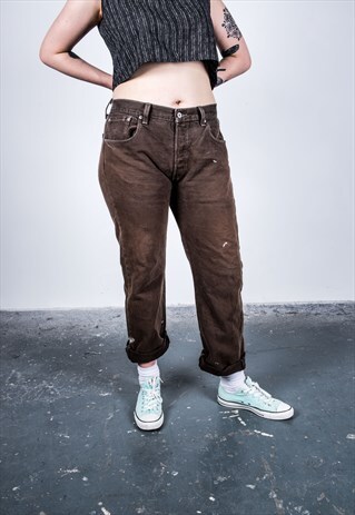 VINTAGE LEVI'S 501 BROWN PAINT MOM JEANS
