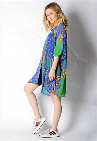 VINTAGE 80S COLOURFUL ABSTRACT FESTIVAL SEE THROUGH SHIRT