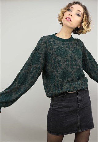 VINTAGE 80S 90S OVERSIZED PATTERNED KNIT JUMPER