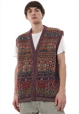 Vintage CHRISTIAN DIOR Sweater Vest Gilet Knitted Aztec 80s