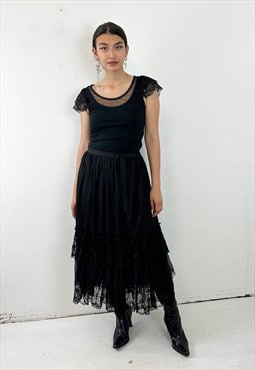 Vintage y2k D&G lace ruffled black dress 