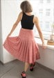 VINTAGE 70'S RED CHECKED PLEATED MIDI ESCADA SKIRT