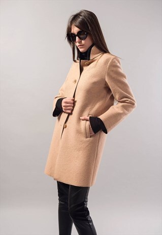 BEIGE COAT/LONG BLAZER/CASHMERE WOOL BLEND/TWO SIDED/F1784