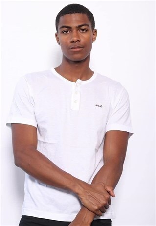 VINTAGE FILA LOGO BUTTON NECK T-SHIRT WHITE