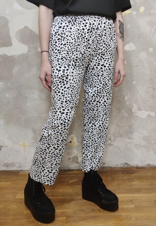LEOPARD PRINT JOGGERS THIN ANIMAL PRINT OVERALLS IN WHITE