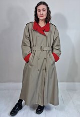 Vintage 80's Red Fleece Lined Belt Trench Coat