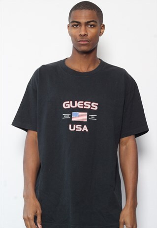 VINTAGE GUESS USA PRINT LOGO T-SHIRT BLACK