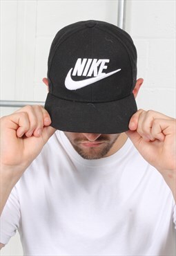 Vintage Nike Cap in Black w Swoosh Tick Logo One Size