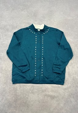 Vintage Sweatshirt Embroidered Flower Patterned Cardigan