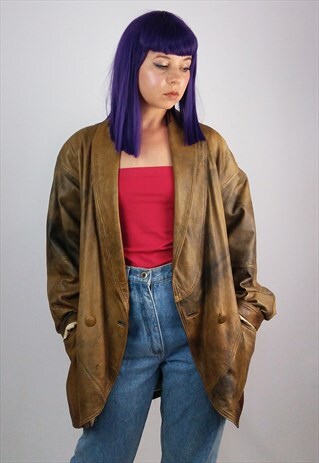 VINTAGE 80'S GENUINE LEATHER OVERSIZED COAT / JACKET