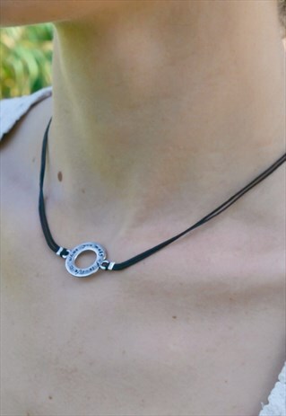 SILVER PLATED LIFE IS WHAT YOU MAKE OF CIRCLE NECKLACE BLACK