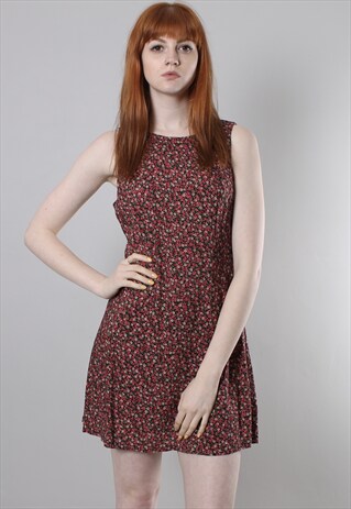 VINTAGE 90S FLORAL PATTERNED SLEEVELESS MINI DRESS