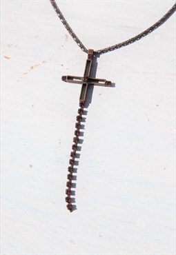 Deadstock bronze metallic cross chain pendant necklace 