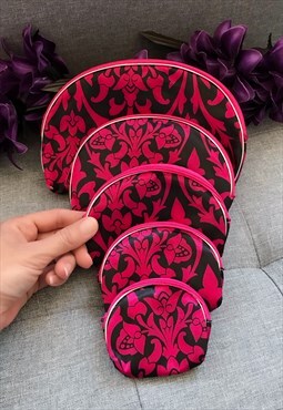 Black & Pink 5 Piece Cosmetic Bag Set / Gift
