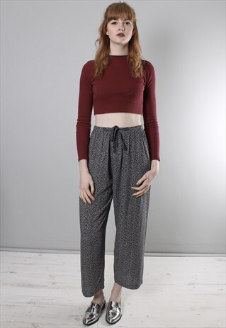 VINTAGE 80S FLORAL PATTERNED HIGH WAISTED CROPPED TROUSERS