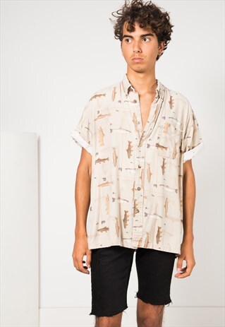VINTAGE 80S CRAZY PRINT SHIRT / S1728