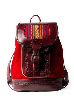 MOCHITA RED - Small Suede and Leather Backpack