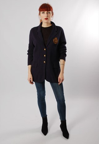 VINTAGE 80S RALPH LAUREN KNITTED BLAZER WITH GOLD EMBLEM