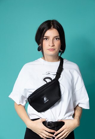 WAIST BAG WITH SEE THROUGH NET FABRIC IN BLACK