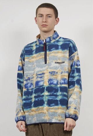 VINTAGE 80'S INVICTA TIE-DYE QUARTER ZIP FLEECE SWEATSHIRT