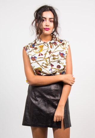 VINTAGE 90'S WHITE CHAIN PATTERNED SHIRT BLOUSE