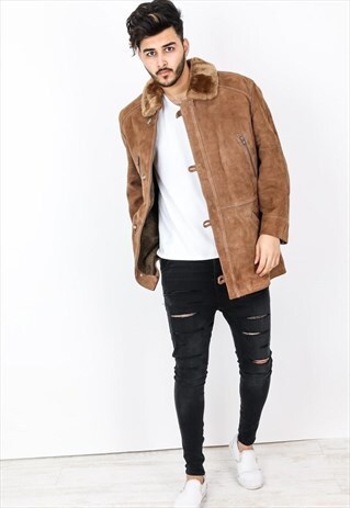 VINTAGE SHEARLING SHERPA LONG AVIATOR JACKET