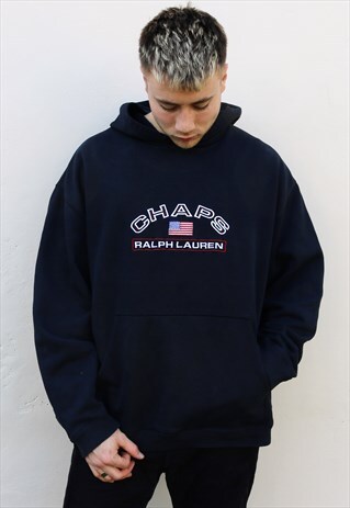 DARK NAVY CHAPS RALPH LAUREN HOODIE / HOODED SWEATSHIRT