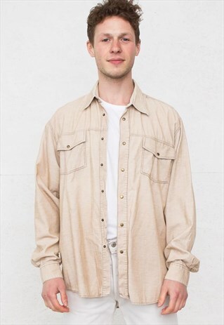 VINTAGE BEIGE LERROS CORDUROY LONG SLEEVE SHIRT