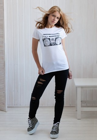 RETRO GHETTOBLASTER T SHIRT - BOOMBOX GHETTO BLASTER TOP