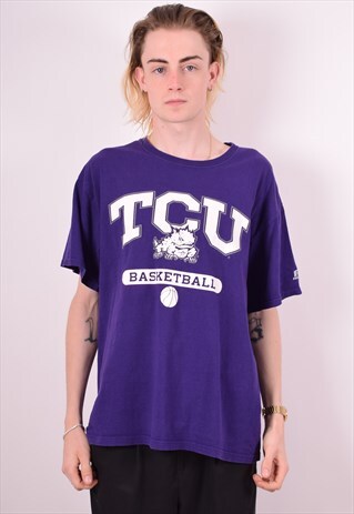 RUSSELL ATHLETIC MENS VINTAGE HORNED FROGS T-SHIRT TOP 90S