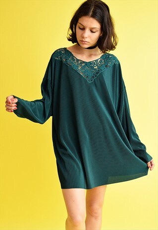 90'S RETRO EMERALD GRUNGE OVERSIZED JERSEY TOP BLOUSE TEE