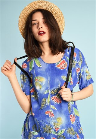 90'S CORRUGATED FLORAL PRINT BOHO FESTIVAL TOP