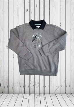 vintage grey collared bird jumper 