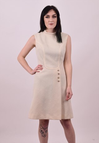 VINTAGE 60'S CREAM MOD SCOOTER GIRL SHIFT DRESS SIZE 12