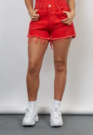 VINTAGE 90'S LEVI'S REWORKED BRIGHT RED DENIM SHORTS
