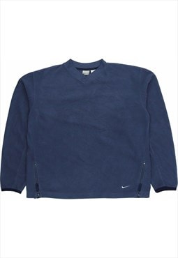 Nike 90's Fleece V Neck Swoosh Sweatshirt XLarge Blue