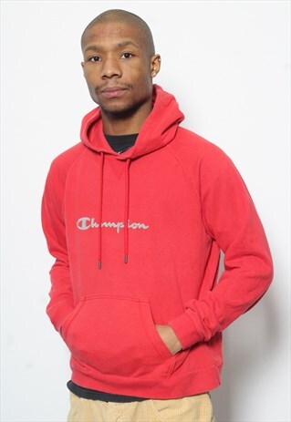 VINTAGE CHAMPION LOGO HOODIE RED