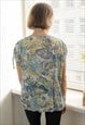 VINTAGE 70'S BLUE ABSTRACT PRINT BOHEMIAN TOP