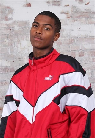 VINTAGE PUMA LOGO TRACK JACKET RED WHITE BLACK