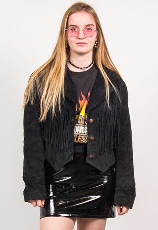 VINTAGE BLACK SUEDE TASSEL FRINGE JACKET