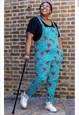 Dragon and floral retro indie style dungarees 