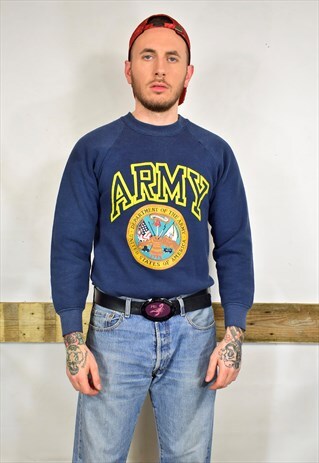 TRUE VINTAGE 90S USA ARMY BLUE SWEATER