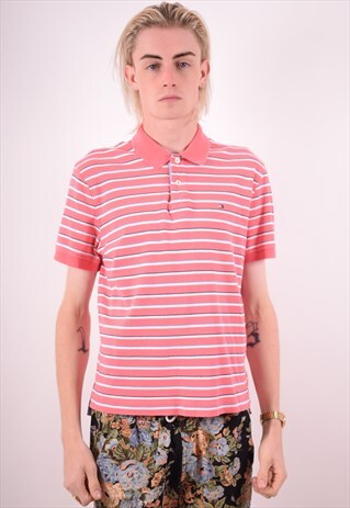 TOMMY HILFIGER MENS VINTAGE POLO SHIRT MEDIUM PINK 90S