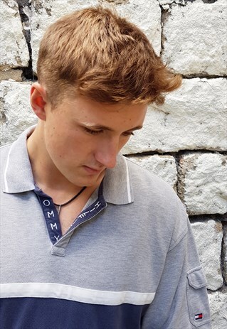 VINTAGE TOMMY HILFIGER POLO TOP GREY AND BLUE