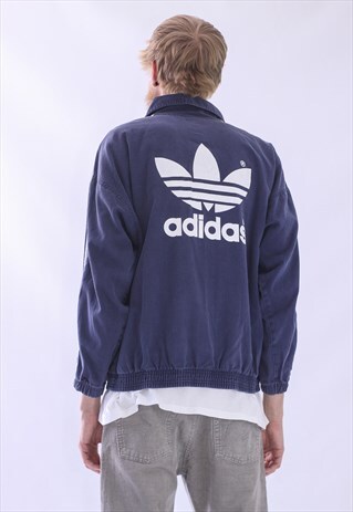 VINTAGE MENS ADIDAS BIG LOGO DENIM PULLOVER ANORAK JACKET