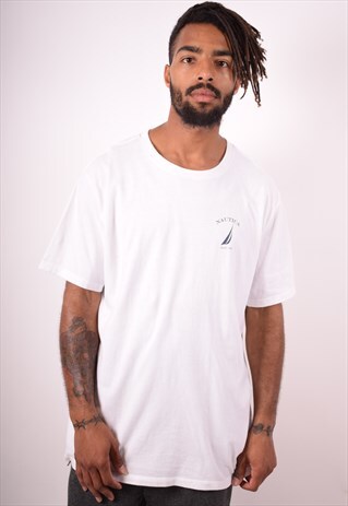 NAUTICA MENS VINTAGE T-SHIRT TOP XL WHITE 90S