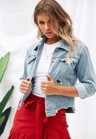 BLUE DENIM JACKET WITH STAR EMBROIDERY