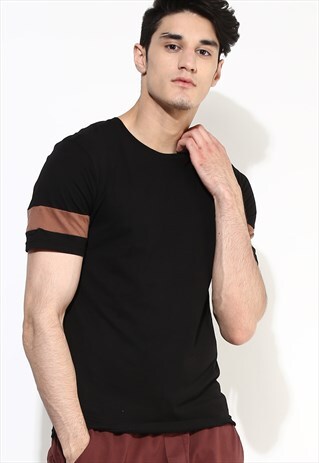MEN'S BLACK T-SHIRT WITH DESIGNER SLEEVES ORGANIC COTTON TOP