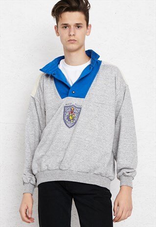 VINTAGE GREY 1/4 BUTTON CLOSURE PULLOVER SWEATSHIRT