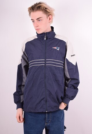 REEBOK MENS VINTAGE TRACKSUIT TOP JACKET LARGE NAVY BLUE 90'